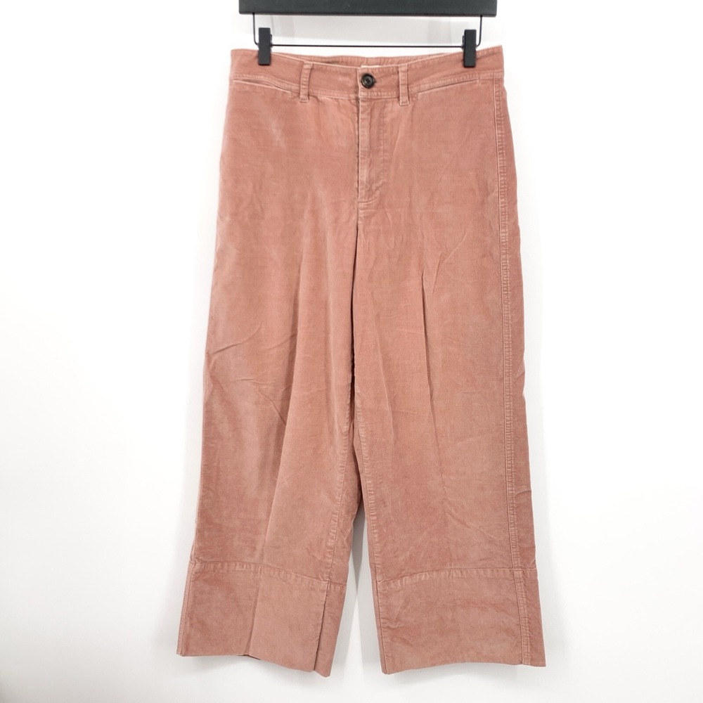 Madewell Women Size 27 Pants Pink Velour Velvet Wide Leg Ankle Cropped Stretch‎